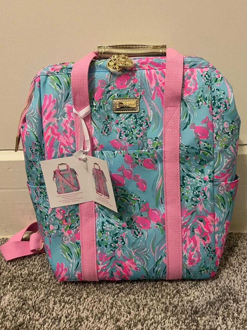Lilly Pulitzer Aqua & Pink Floral Convertible Backpack Tote
